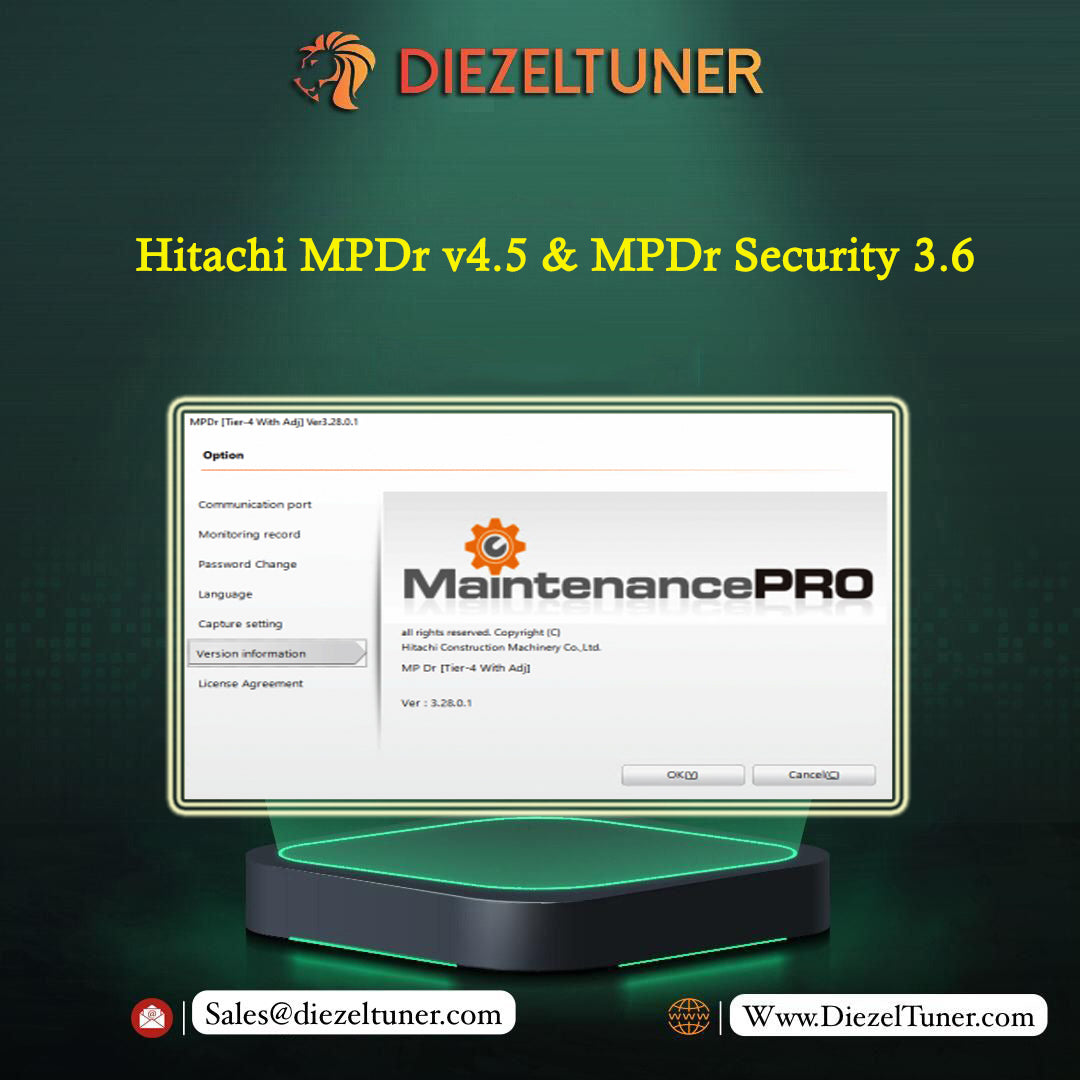 Promotional graphic for Diezeltuner Hitachi MPDr v4.5 and MPDr Security 3.