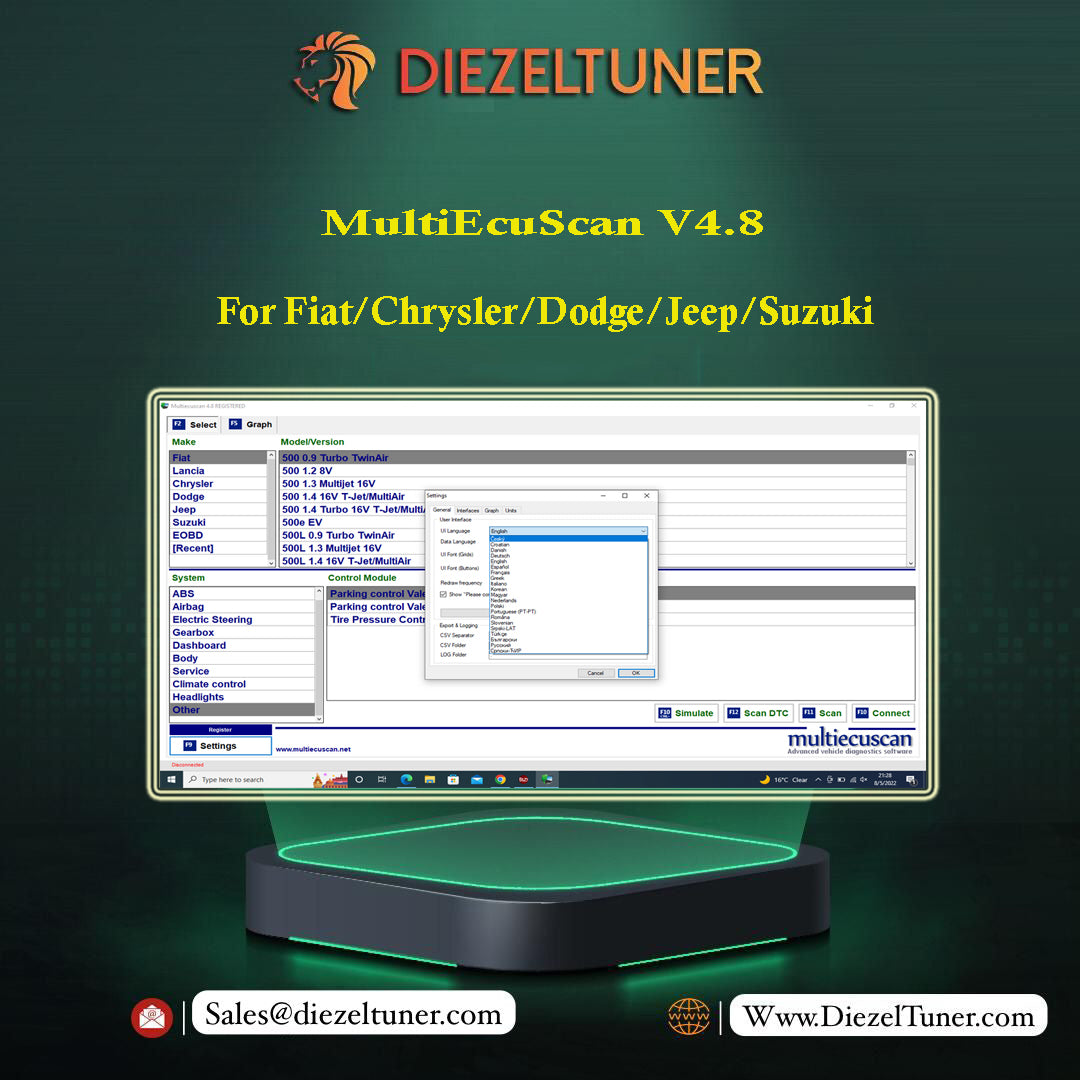 MultiEcuScan V4.8 For Fiat/Chrysler/Dodge/Jeep/Suzuki + Activation + Install Video - Diezeltuner Shop