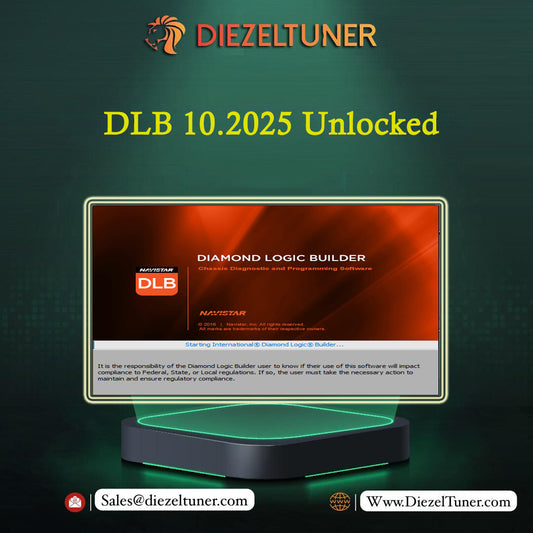 Advertisement for Diezeltuner Diamond Logic Builder software with a dark green background