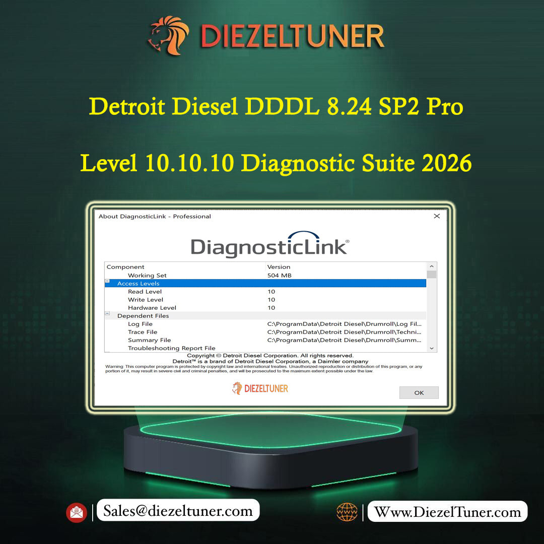 Promotional graphic for Diezeltuner Detroit Diesel DDDL 8.24 SP2 Pro Level 10.
