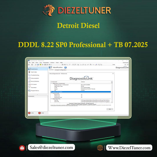 Computer monitor displaying diagnostic software with 'Diezeltuner' branding on a dark background
