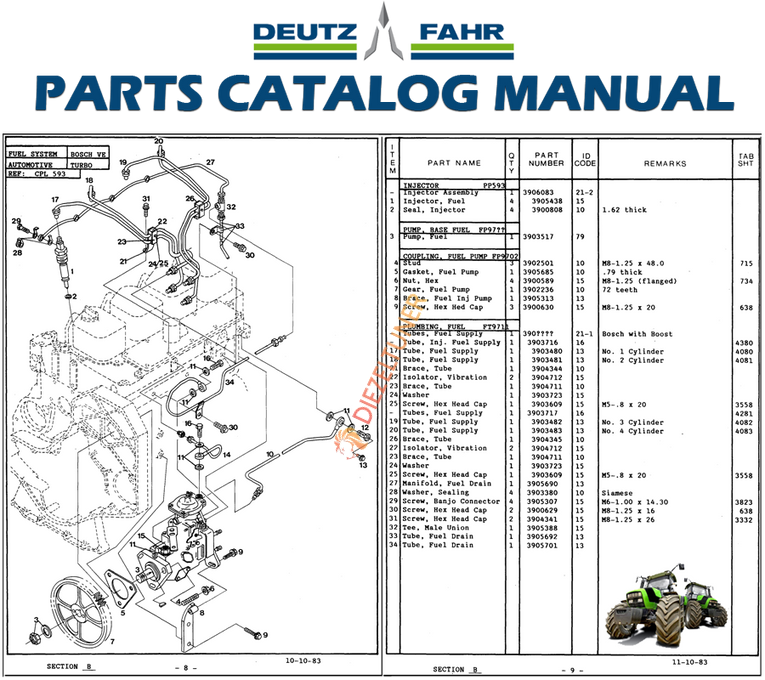 Deutz Fahr parts catalog manual with technical diagram and parts list.