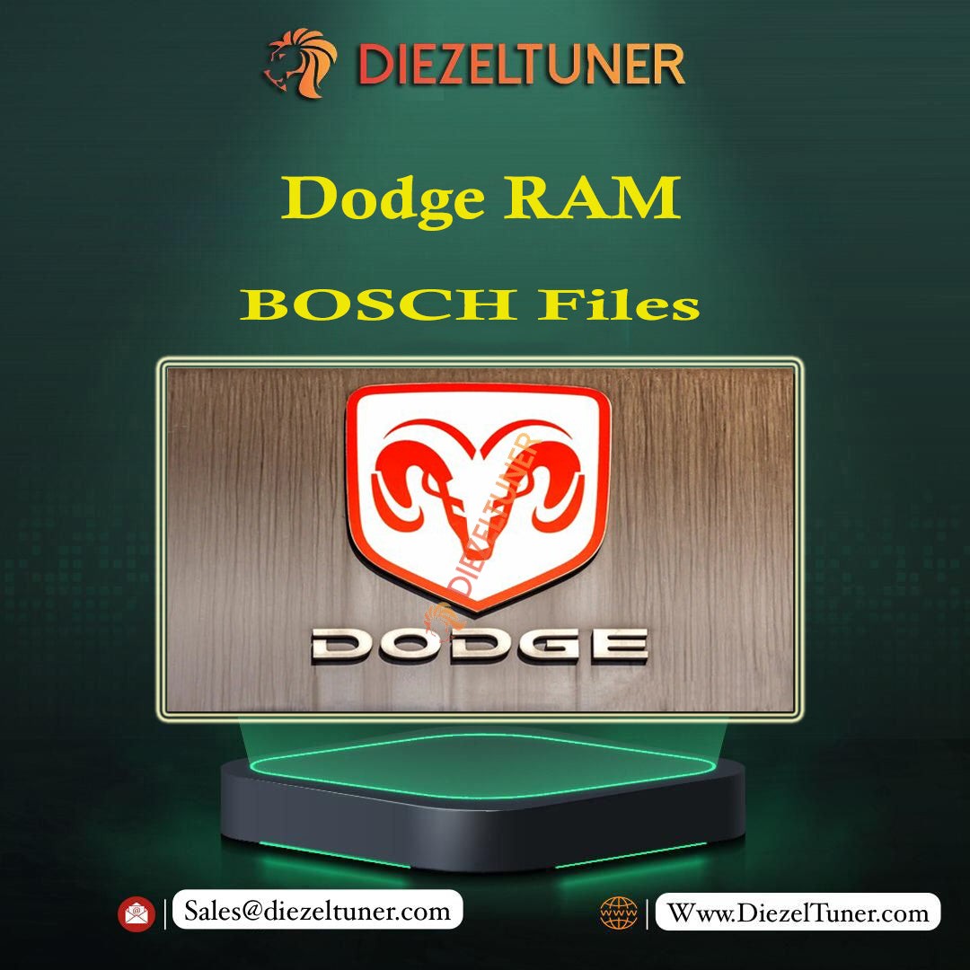A digital product display featuring the Dodge RAM logo with a wooden background, indicating that it is likely a software product related to the vehicle's ECU tuning.