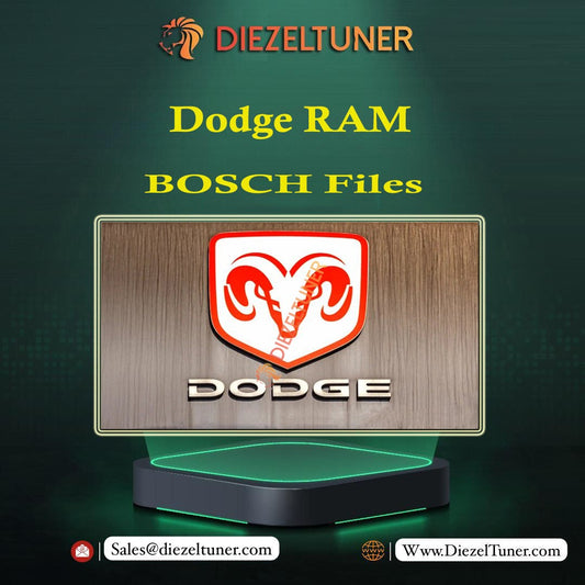 A digital product display featuring the Dodge RAM logo with a wooden background, indicating that it is likely a software product related to the vehicle's ECU tuning.