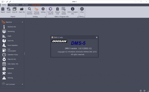 DOOSAN DMS-5 software interface on a computer screen