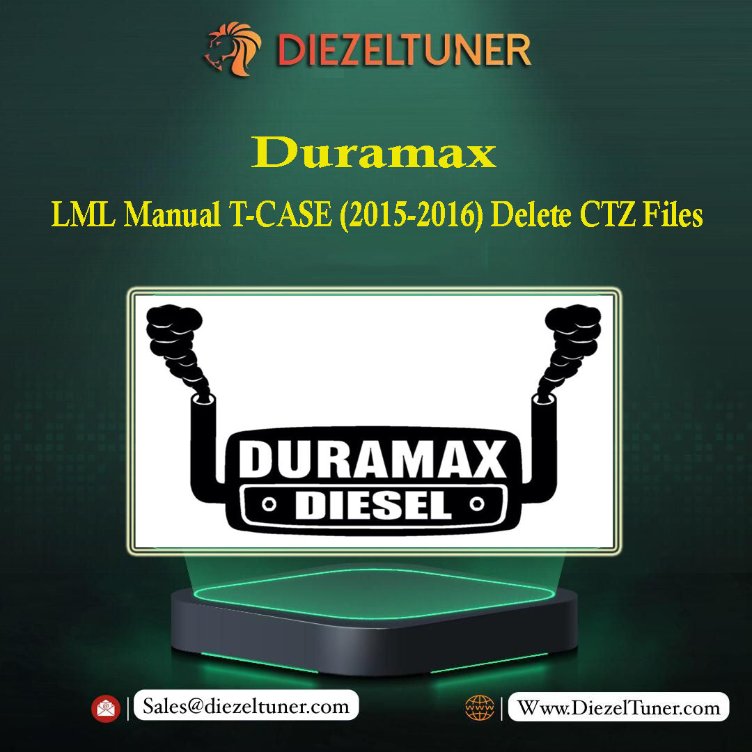 Product image for Duramax LML Manual T-Case delete CTZ files, featuring a branded logo on a illuminated sign.