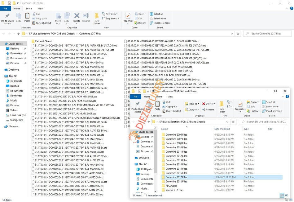 EFILive Commins (06-18) calibrations PCM CAB and Chassis Files 