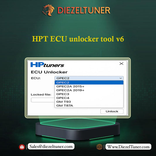 HPT ECU Unlocker tool v6 by Diezeltuner on a dark green background