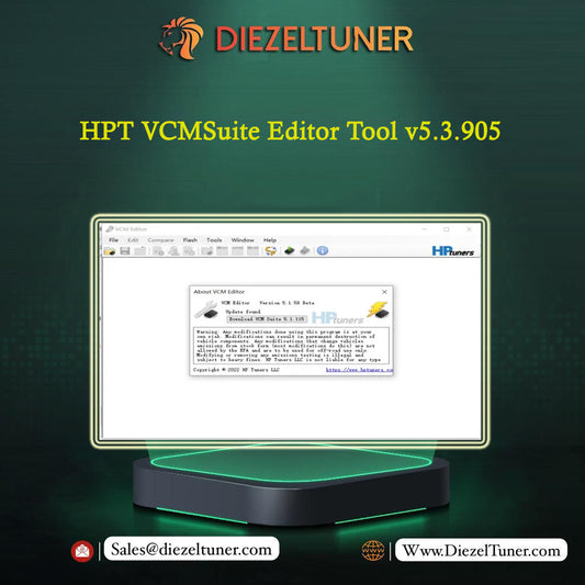 Promotional graphic for Diezeltuner HPT VCMSuite Editor Tool v5.3.