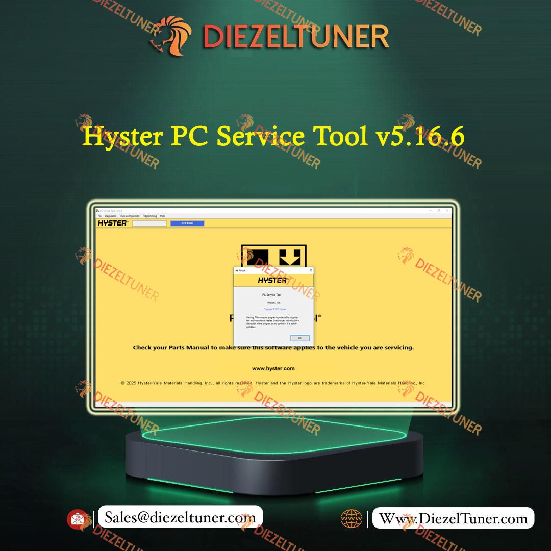 Promotional graphic for Diezeltuner Hyster PC Service Tool v5.16.