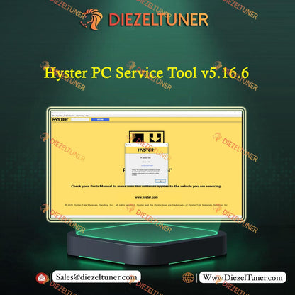 Promotional graphic for Diezeltuner Hyster PC Service Tool v5.16.
