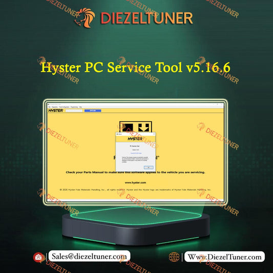 Promotional graphic for Diezeltuner Hyster PC Service Tool v5.16.