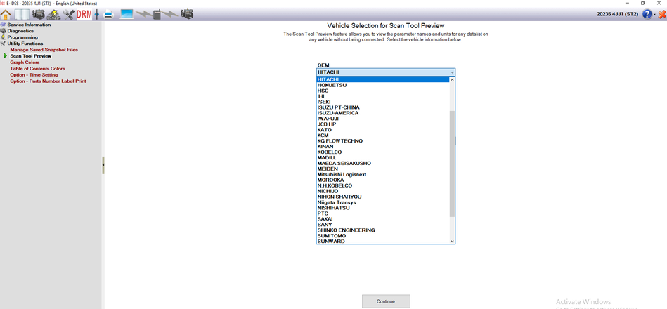 Computer screen displaying a software interface with a list of vehicle models.
