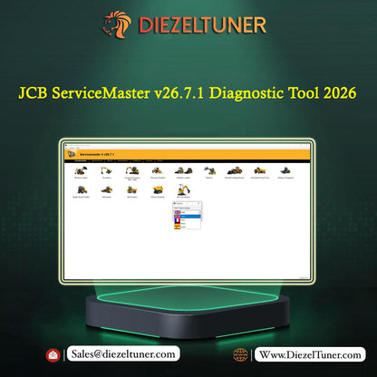 Promotional graphic for Diezeltuner JCB ServiceMaster v26.7.