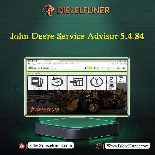 Promotional graphic for Diezeltuner John Deere Service Advisor 5.4.