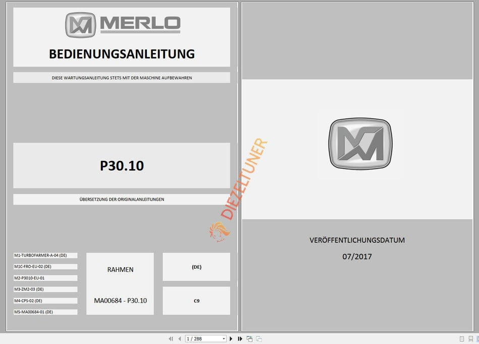 MERLO Machine Telehandlers PDF De_German Service Part Manual, Hydraulic & Electrical Diagram DVD 