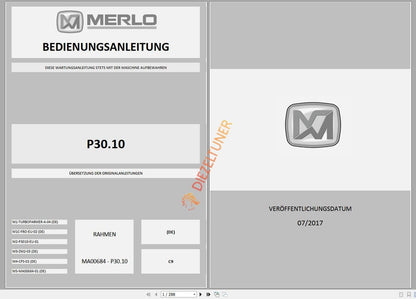 MERLO Machine Telehandlers PDF De_German Service Part Manual, Hydraulic & Electrical Diagram DVD 