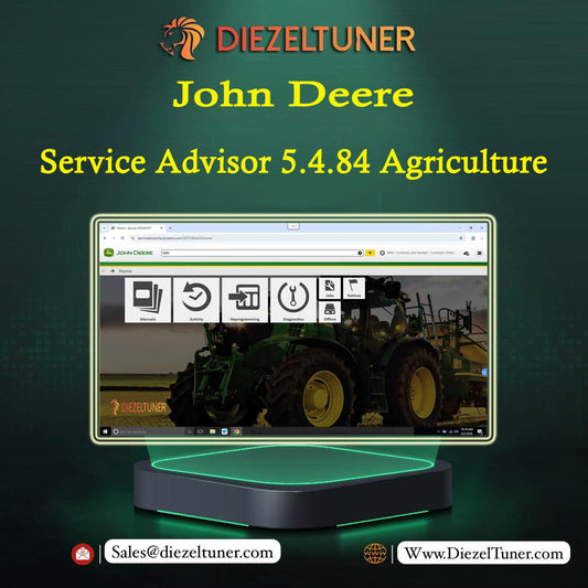 Promotional graphic for Diezeltuner John Deere Service Advisor 5.4.
