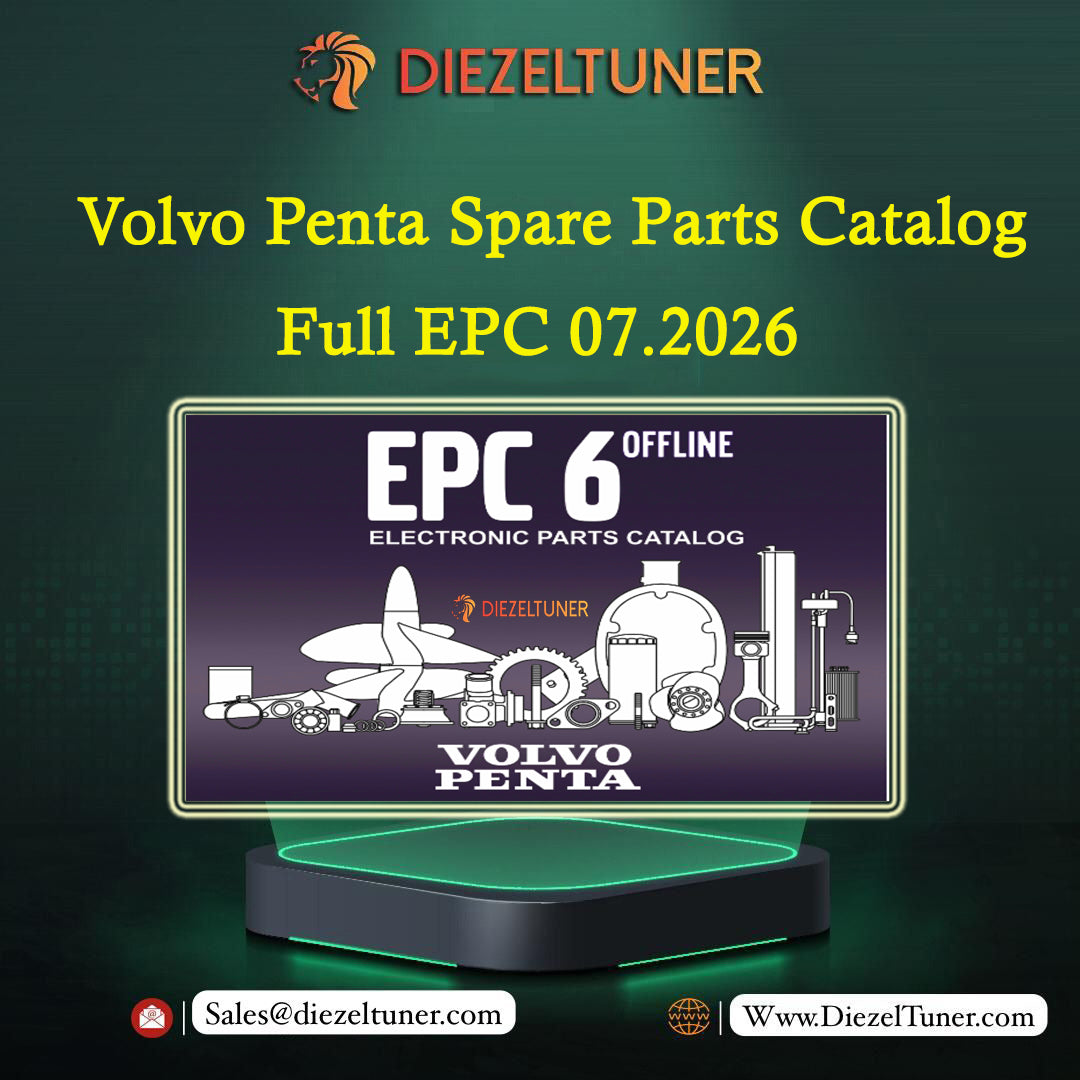 Promotional graphic for a Volvo Penta Spare Parts Catalog EPC 6 Offline, dated Full EPC 07.2026, by Diezeltuner.