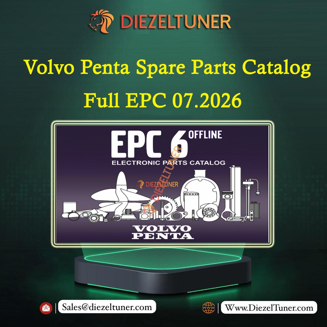 Promotional graphic for a Volvo Penta Spare Parts Catalog EPC 6 Offline, dated Full EPC 07.2026, by Diezeltuner.