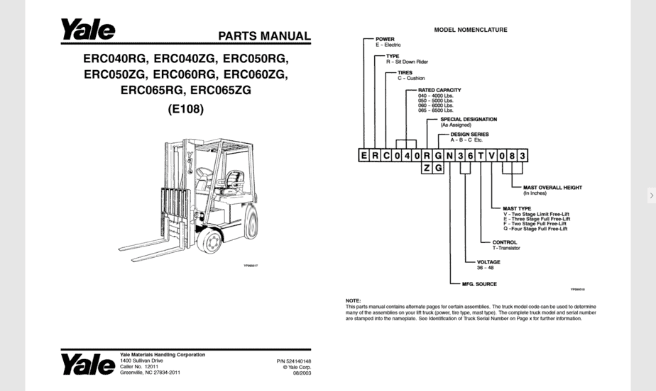 Yale Spare Parts Manual Forklift 1.82GB Collection PDF 