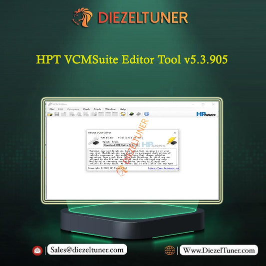 Promotional graphic for Diezeltuner HPT VCMSuite Editor Tool v5.3.