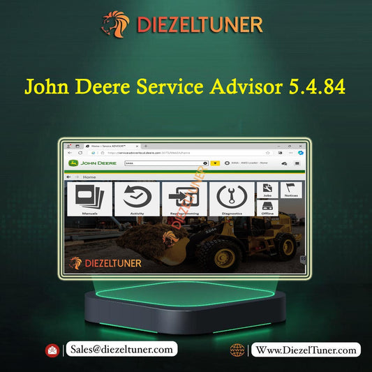 Promotional graphic for Diezeltuner John Deere Service Advisor 5.4.